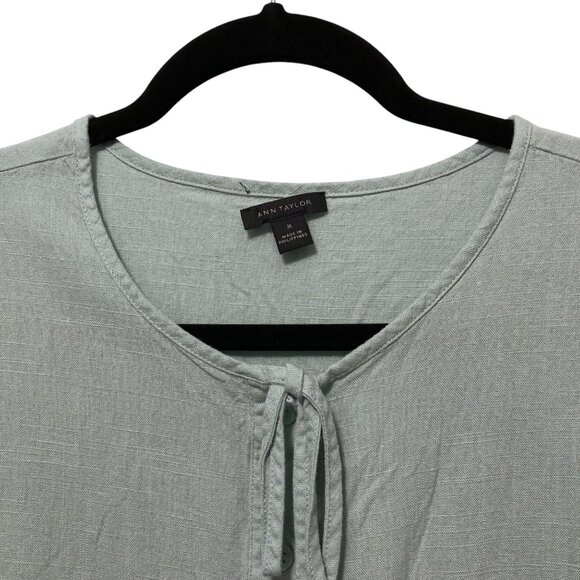 Ann Taylor Solid Light Sage Green Puff Sleeves Button Front Blouse M - Picture 5 of 6